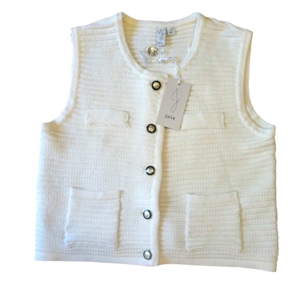 Joie Ivory Textured Knit Button Sweater Vest Top Cozy Layer Women's size Large